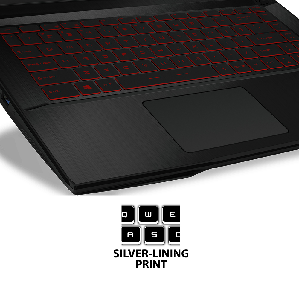 Nahaufnahme einer schwarzen Laptop-Tastatur mit rot hinterleuchteten Tasten.