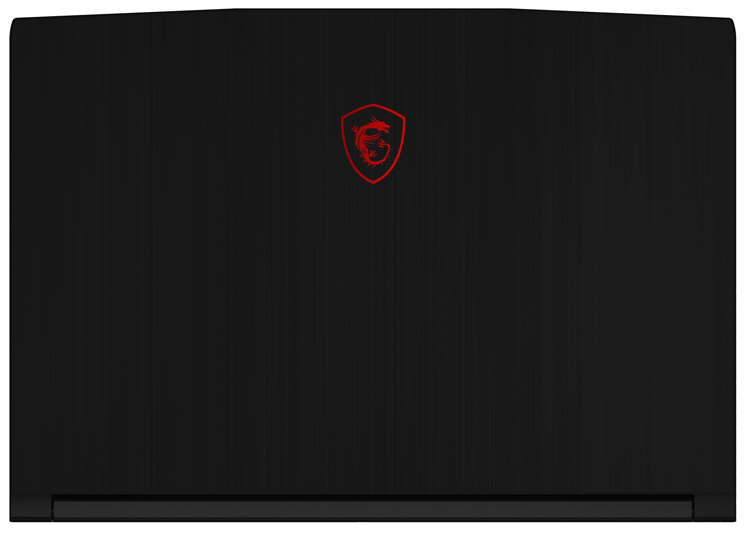 Ein schwarzer Laptop mit rotem MSI-Logo auf der Rückseite.
