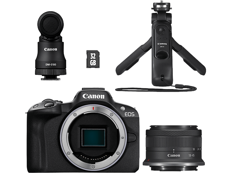 CANON EOS R50 Vlogger Kit Systemkamera mit Objektiv 18 - 45 mm, 7.5 cm Display Touchscreen, WLAN