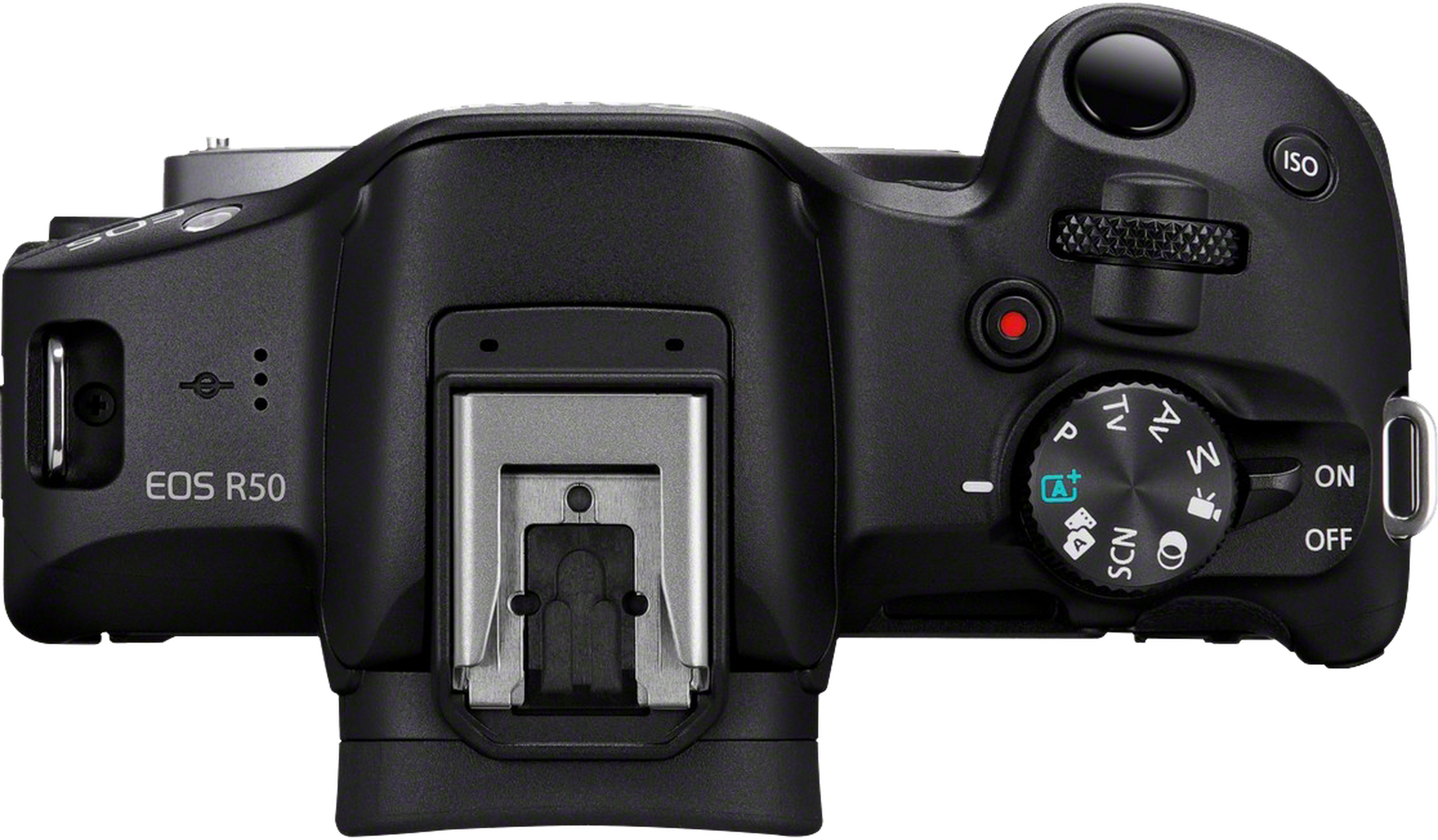Eine Draufsicht auf eine Canon EOS R50 Kamera.