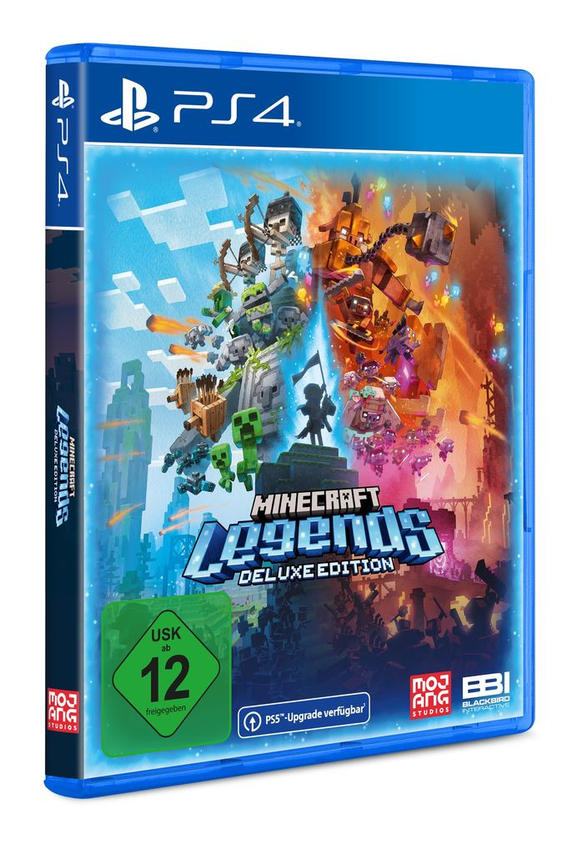 PS4-Spielhülle von Minecraft Legends Deluxe Edition. Das Spielcover ist mit lebendigen Farben sichtbar.