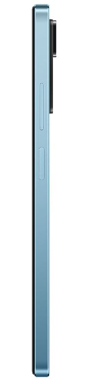 Açık mavi bir telefonun yan profili. Telefonun yan tarafında düğmeler ve üst kısmında kameralar var.