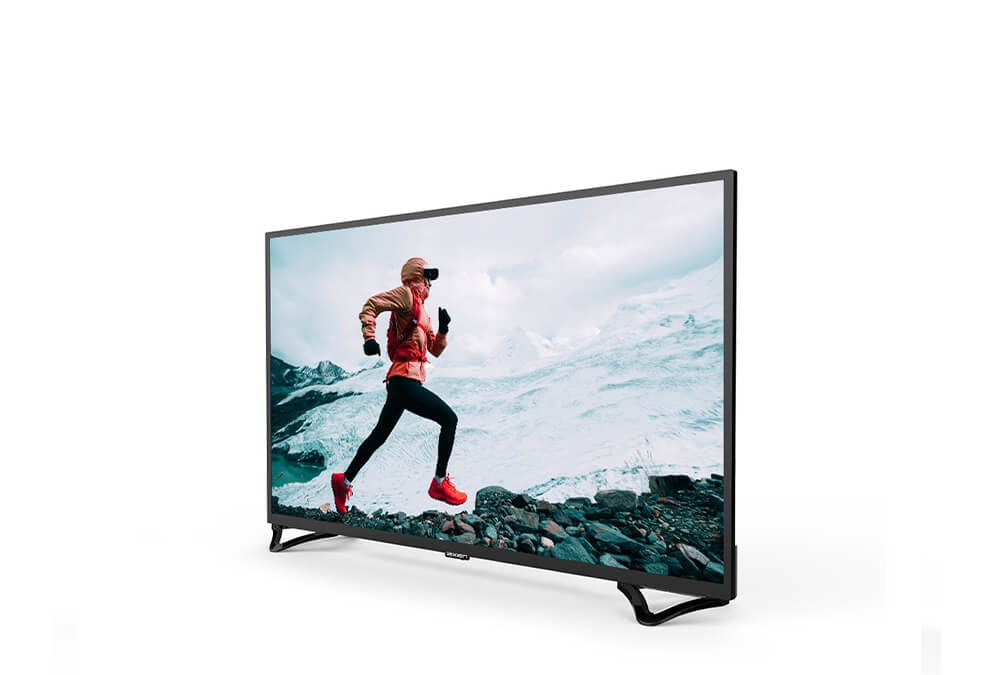 Kardağlı bir dağda koşan bir kişiyi gösteren bir TV ekranı.