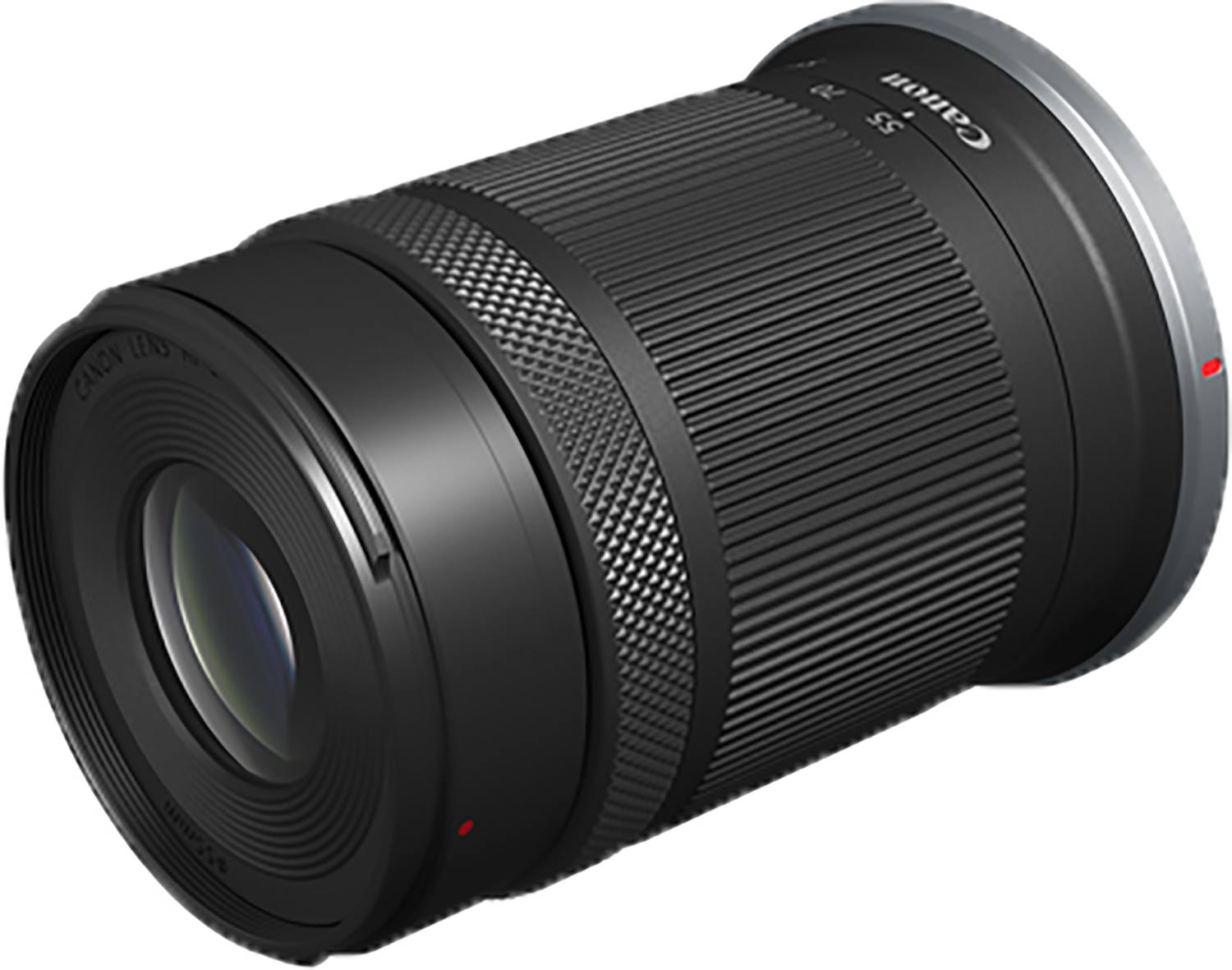 Close-up of a black and silver camera lens with Canon written on it.