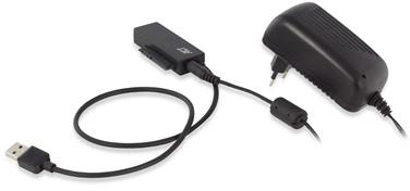 Chargeur et adaptateur USB noirs. Câble noir avec connecteur USB.
