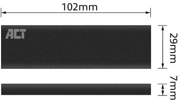 SSD ACT noir. Rectangulaire, dimensions 102mm x 29mm x 7mm. Logo ACT visible sur la surface.