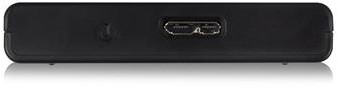 Un appareil noir rectangulaire avec port USB et bouton d'alimentation.