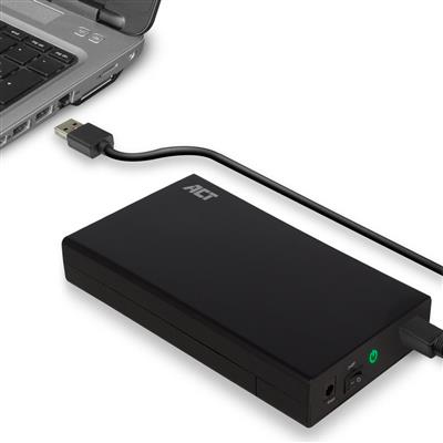 Un disque dur externe noir connecté à un ordinateur portable avec un câble noir.