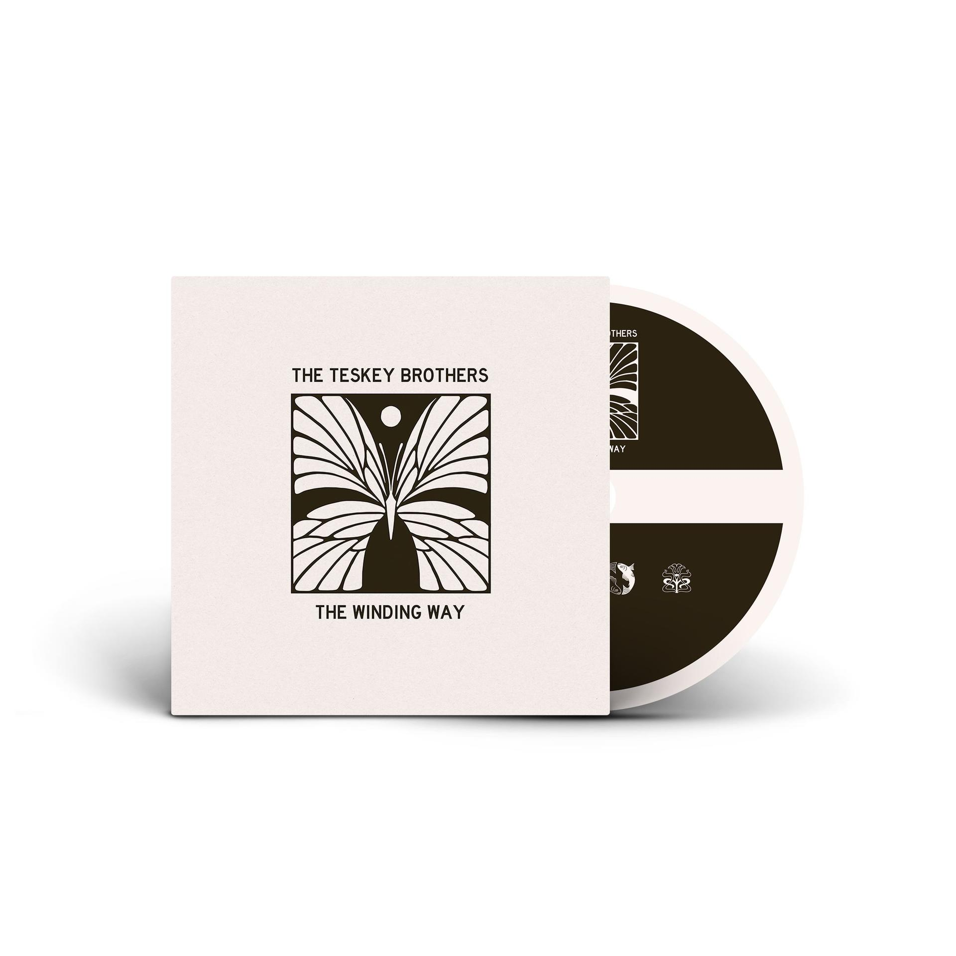 CD-Hülle für das Album The Winding Way von The Teskey Brothers. Weißes Gehäuse mit Schwarz-Weiß-Kunst.