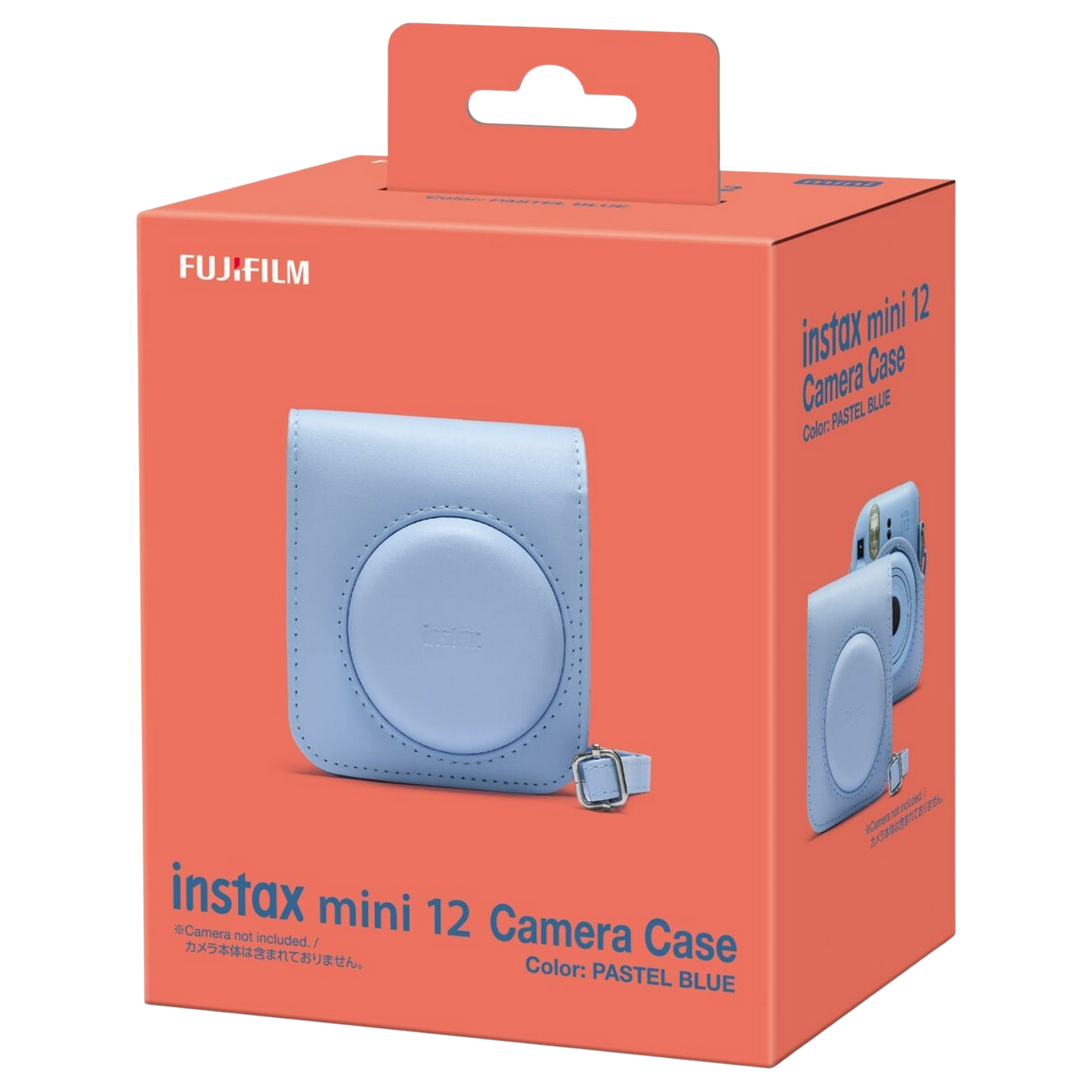 A box for an Instax Mini 12 Camera Case. The case inside is pastel blue.