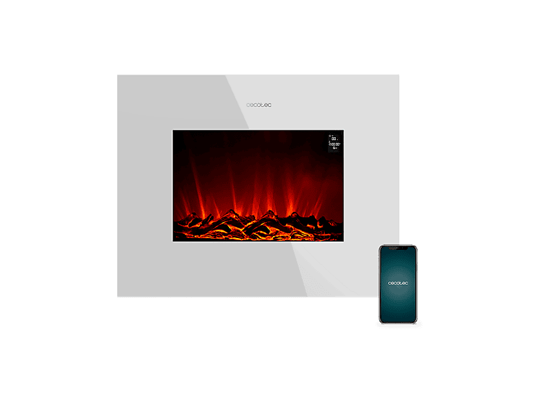 Chimenea eléctrica - Cecotec Ready Warm 2690 Curved Flames Connected, 2000 W, 26'', 2 Modos, Wi-Fi, Mando a distancia, Blanco