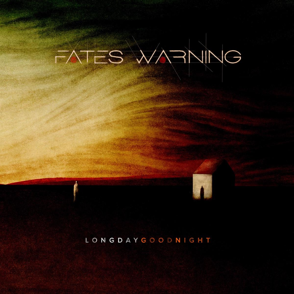 Albumcover: Fates Warning, Long Day Good Night. Zeigt eine Figur auf einem Feld mit einem Haus unter dunklem Himmel.