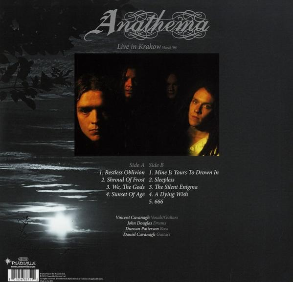 Anathema album borítója, fekete, a zenekar tagjainak arcával és a dalok címeivel.