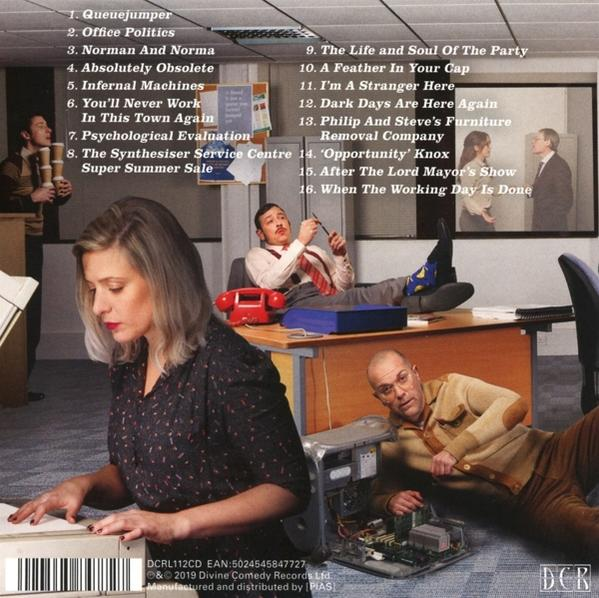 Album borító irodai dolgozókkal. Egy nő olvas, mások asztaloknál ülnek vagy rájuk támaszkodnak.