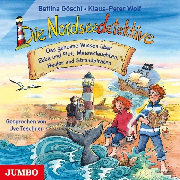 Buchcover mit Cartoon-Illustrationen eines Leuchtturms, Wales und Kindern am Strand.