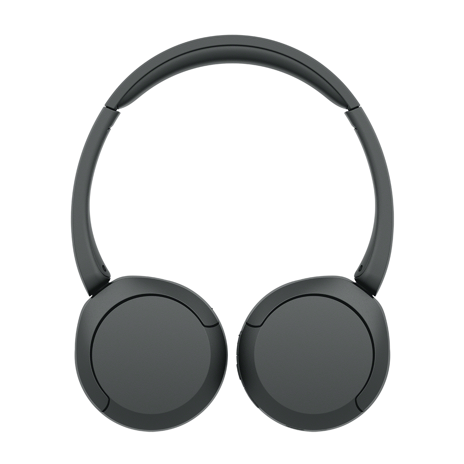 Cuffie grigie over-ear, vista dall'alto. I padiglioni sono rotondi e imbottiti, collegati da un archetto arcuato.