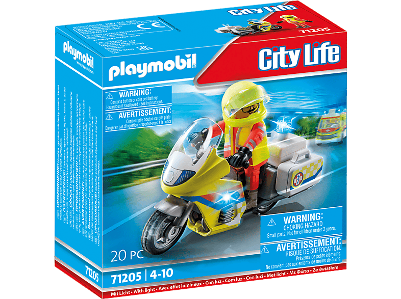 PLAYMOBIL 71205 Notarzt-Motorrad mit Blinklicht Speilset, Mehrfarbig