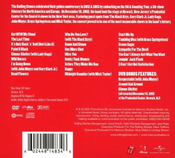 Das Rolling Stones DVD-Cover. Das Cover listet die Songs und DVD-Bonusfunktionen auf.