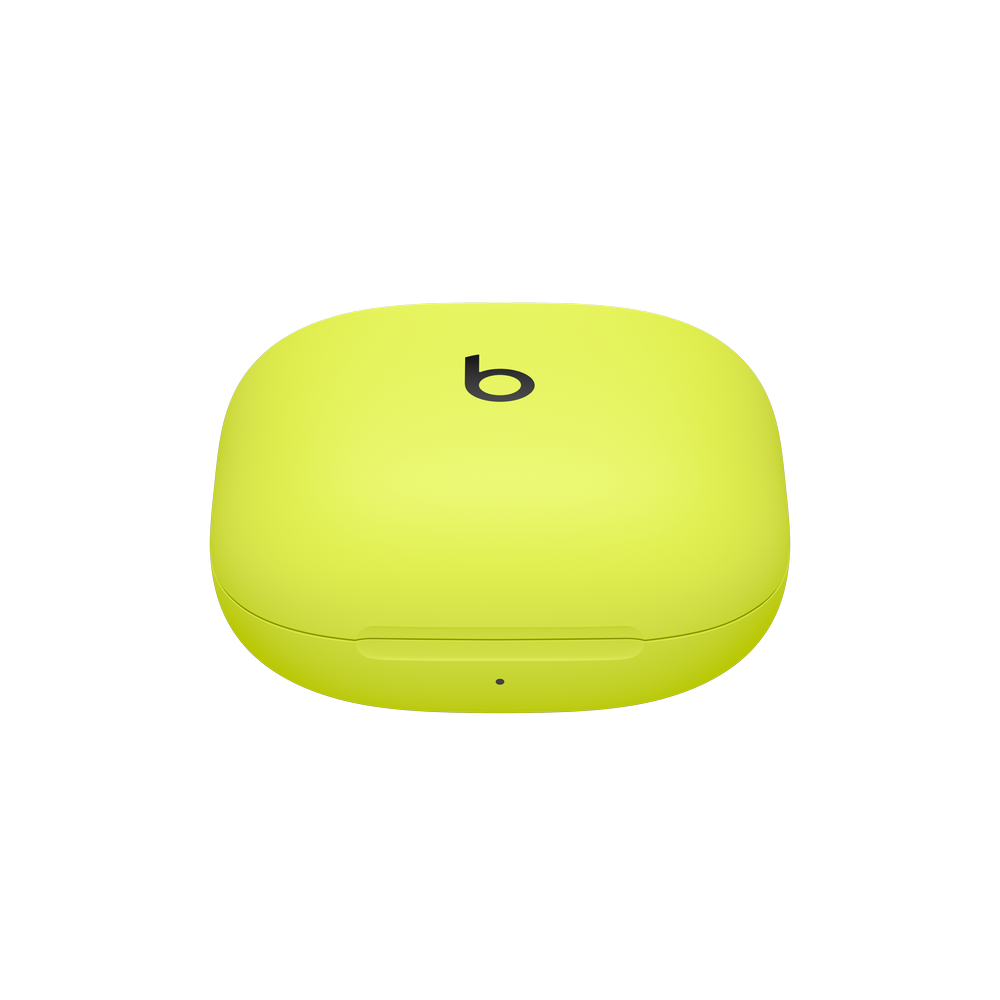 Ein hellgrünes Beats-Ohrhörer-Ladecase mit einem schwarzen 'b'-Logo oben.