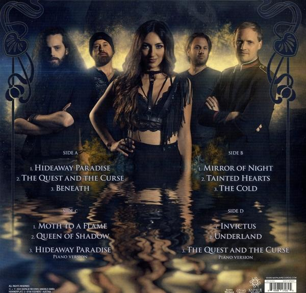 Albumcover mit Band. Frau im Zentrum, Wasserspiegelung. Titellisten an den Seiten. Napalm Records Logo sichtbar.