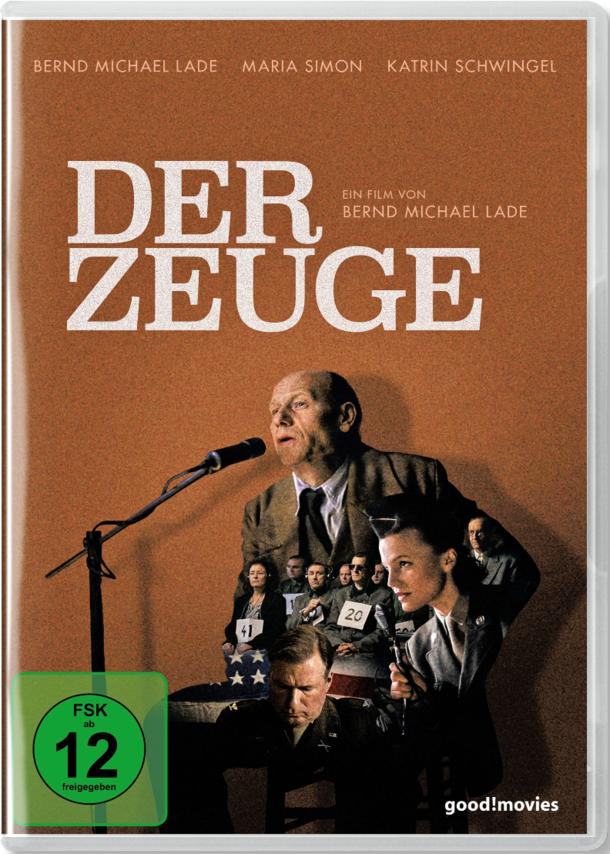 Ein Filmplakat für "Der Zeuge" mit Schauspielern und einem Richter in einem Gerichtssaal.