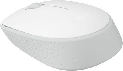 Fehér Logitech vezeték nélküli egér fekete felületen.