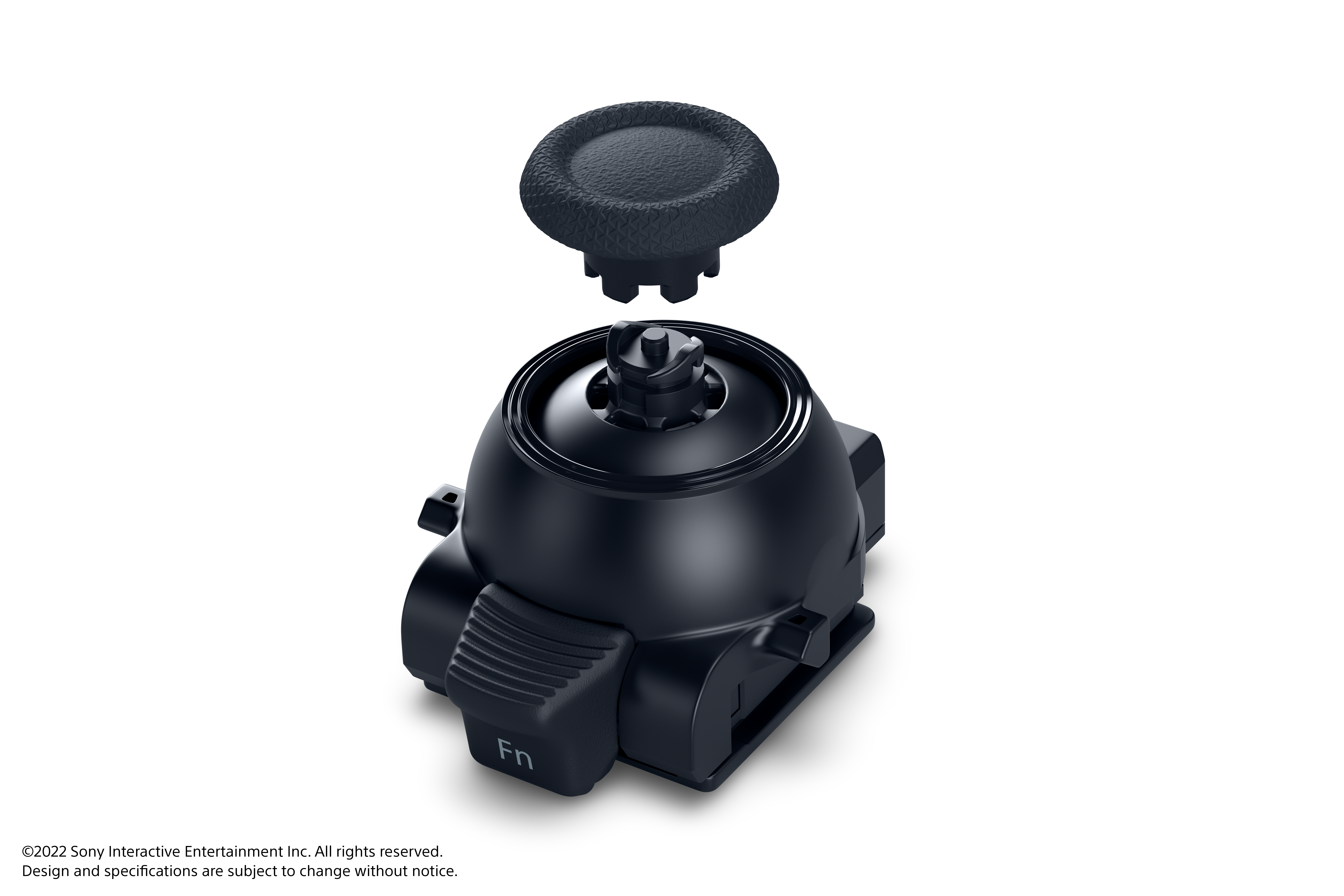 Zerlegter schwarzer Gamecontroller-Joystick. Das obere Teil ist abgetrennt.