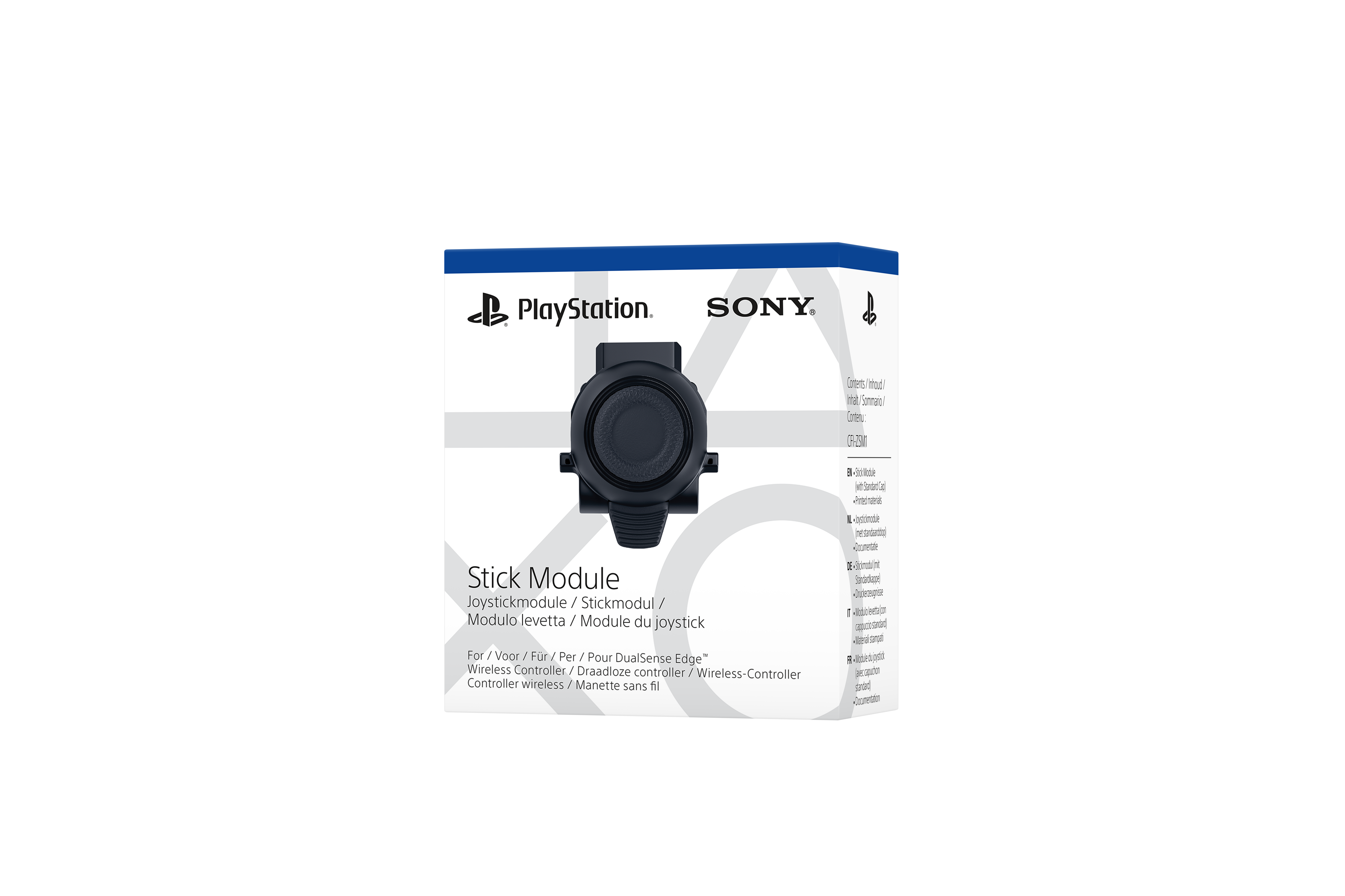 PlayStation Stick Module Box, schwarzes Joystick-Bild auf der Vorderseite.