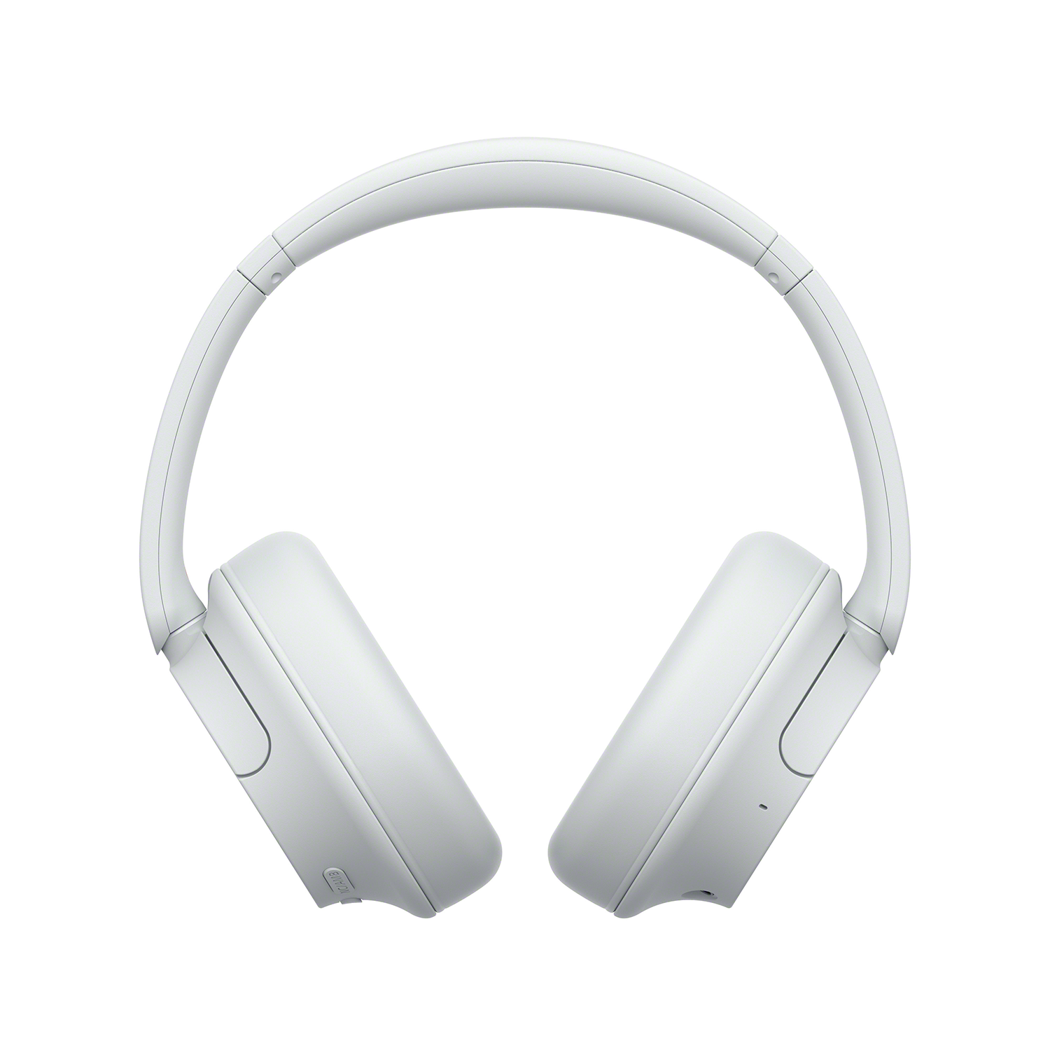 Witte over-ear koptelefoon, geïsoleerd op een witte achtergrond, van bovenaf gezien.