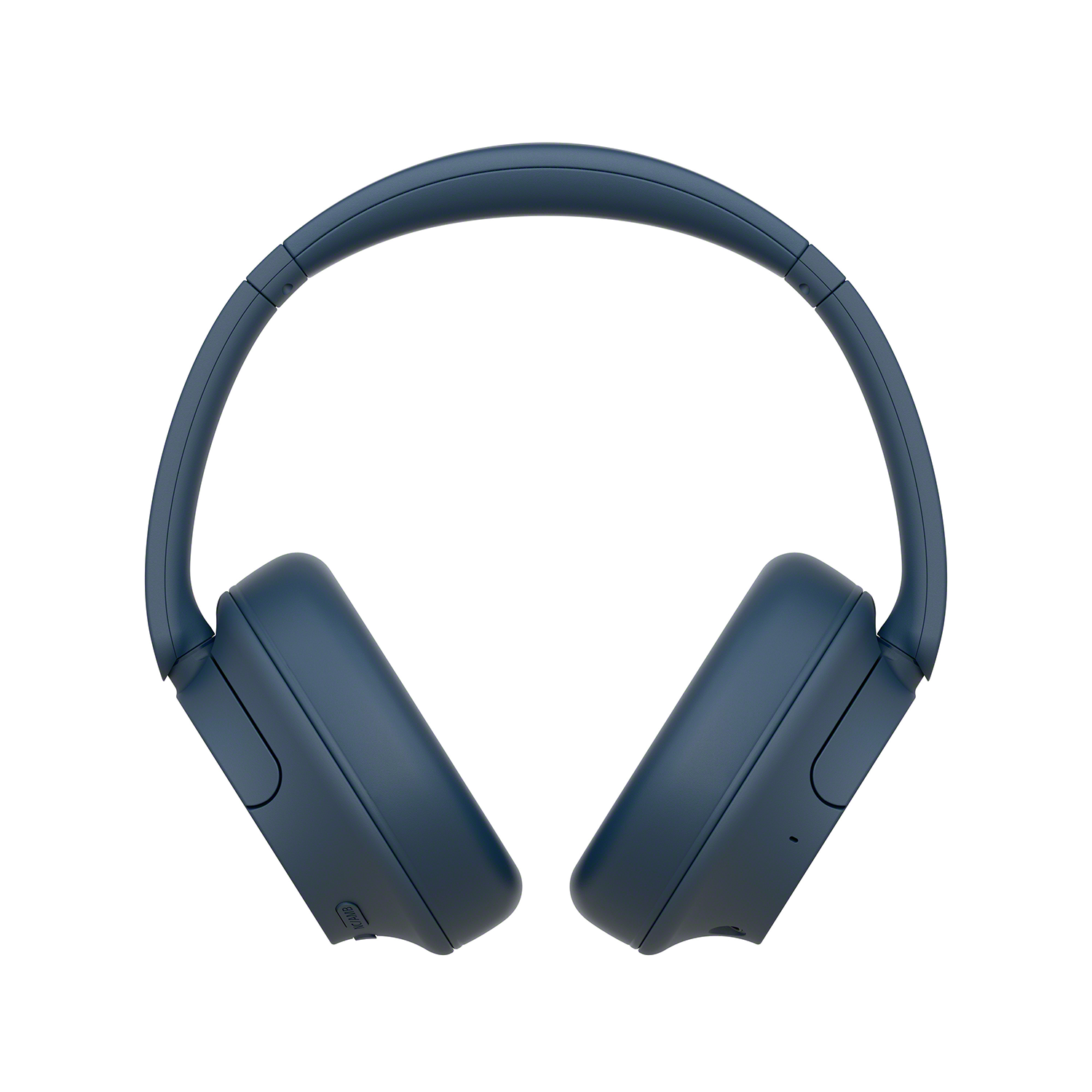 Blue over-ear headphones. View from above, showing the headband and earcups.