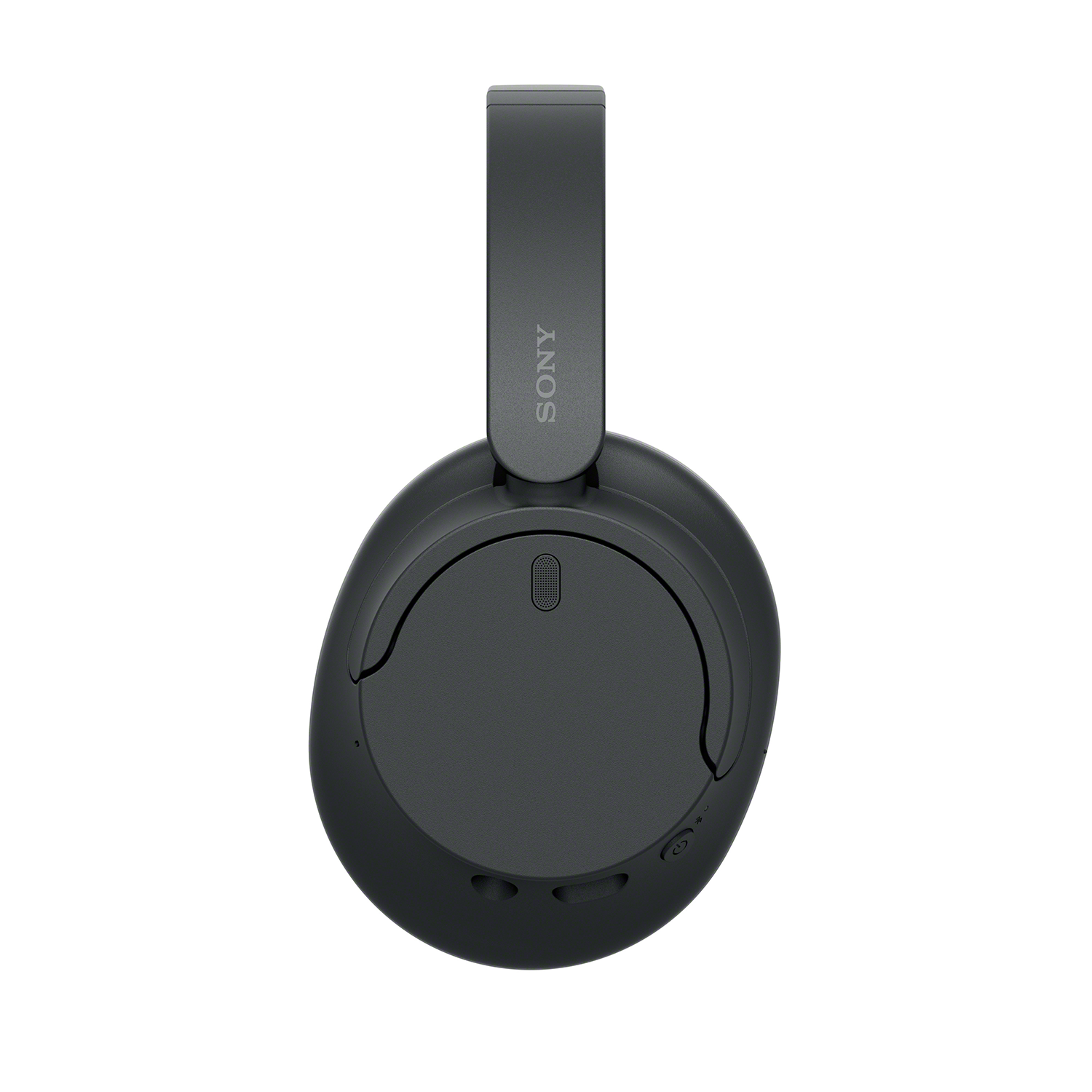 Zwarte Sony koptelefoon met zichtbare hoofdband en oorschelpen. De achtergrond is wit.