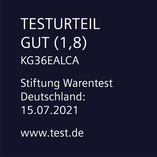 Text auf dunkelblauem Hintergrund: 'Testurteil Gut (1,8)' und weitere Informationen.