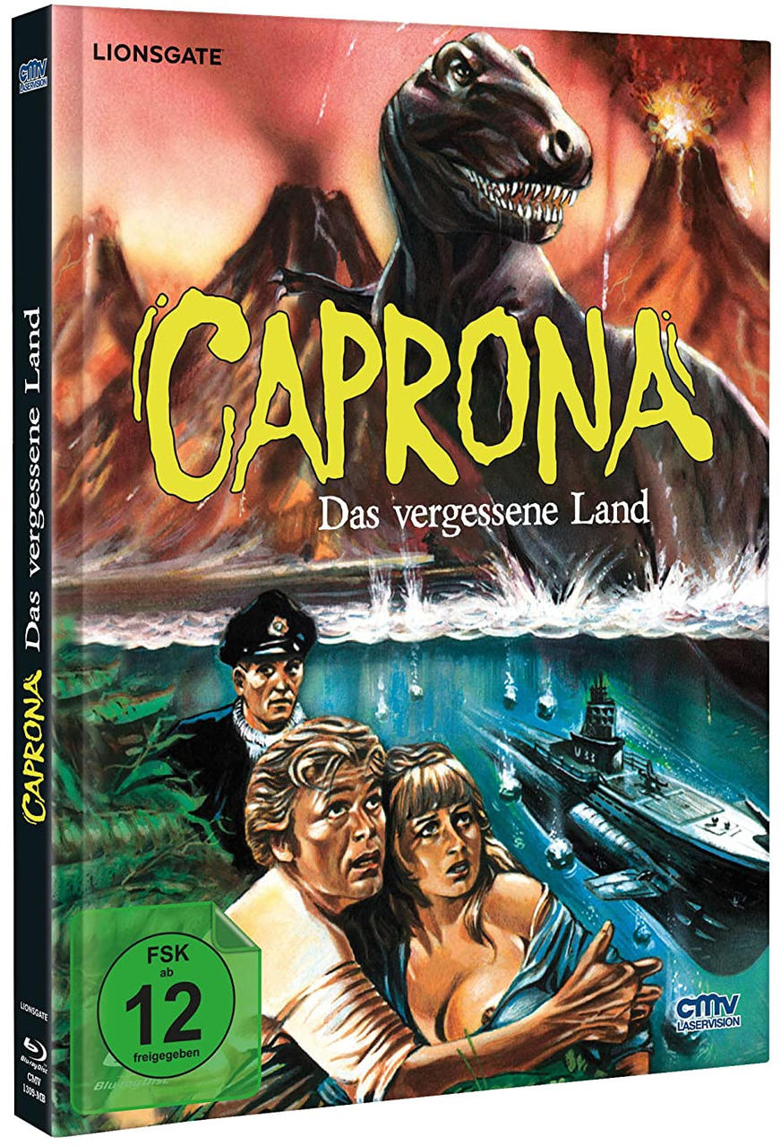 Filmcover mit Dinosauriern und einem Mann in Uniform. Der Titel lautet CAPRONA.