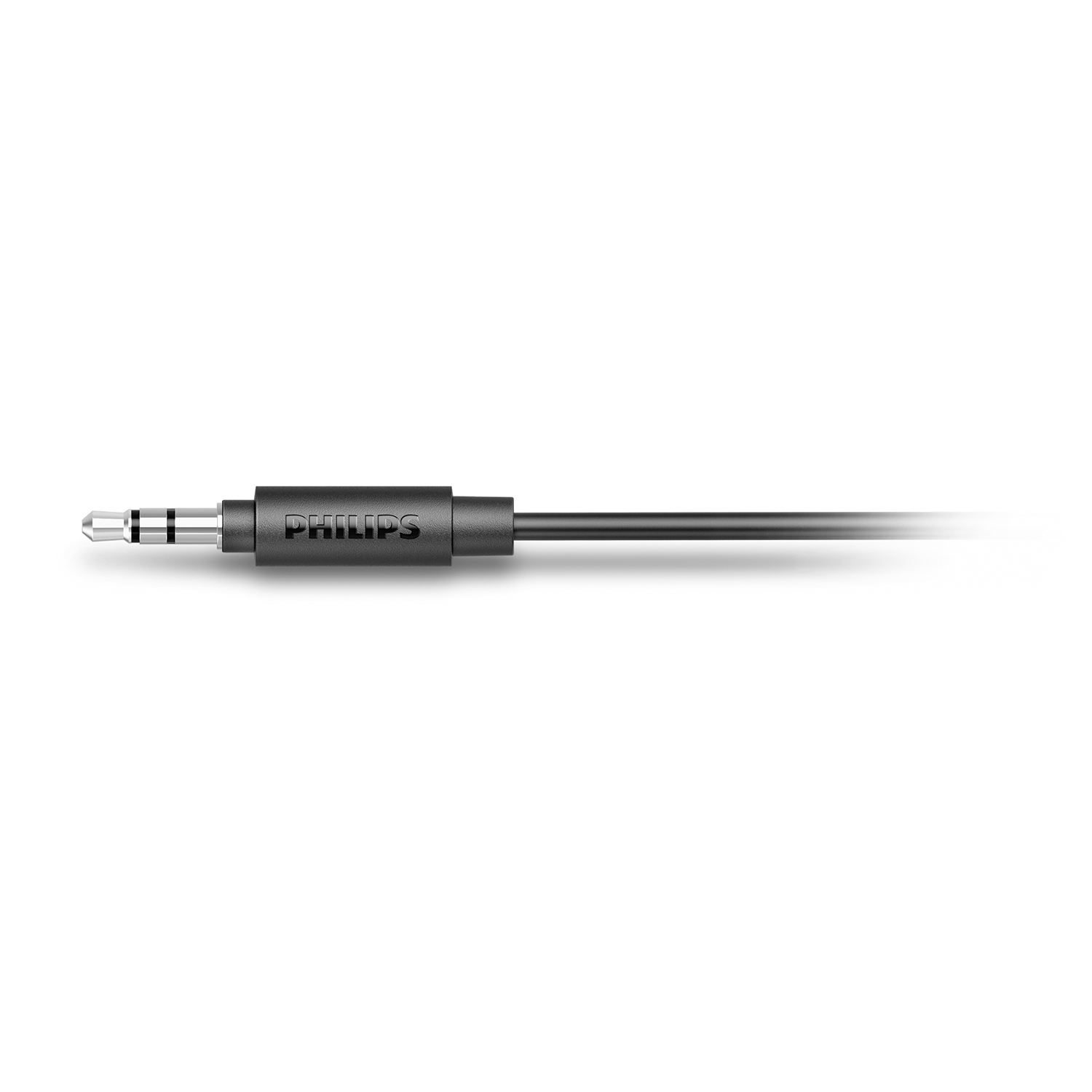 Cavo jack audio nero e argento, con etichetta Philips nera.