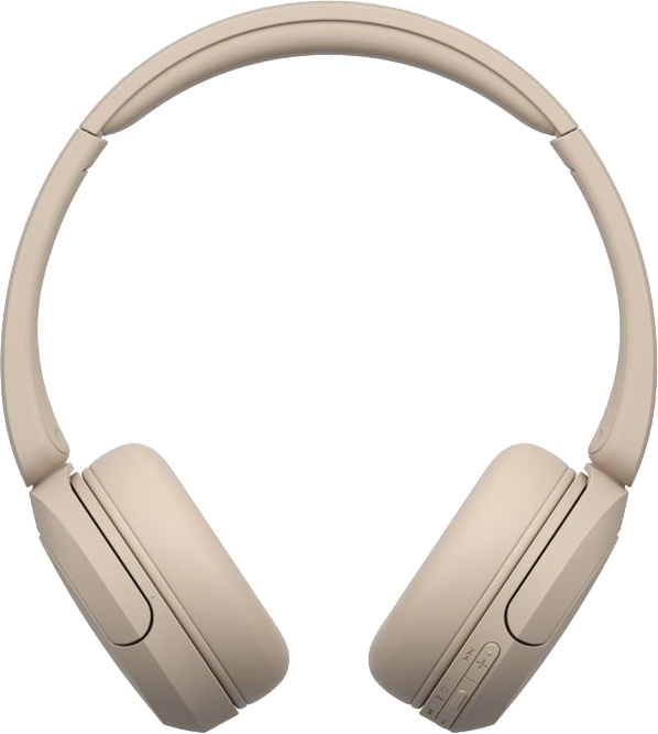 Bézs színű fejhallgató. Over-ear típusúak, és a jobb oldali kagylón vannak a gombok.