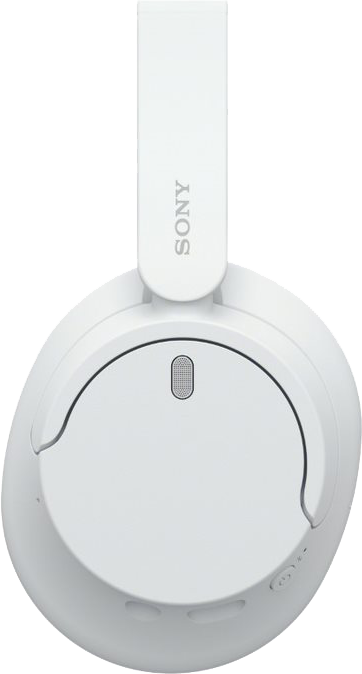 Fehér Sony fejhallgató, felülnézet. A SONY szó van nyomtatva a fejpántra.