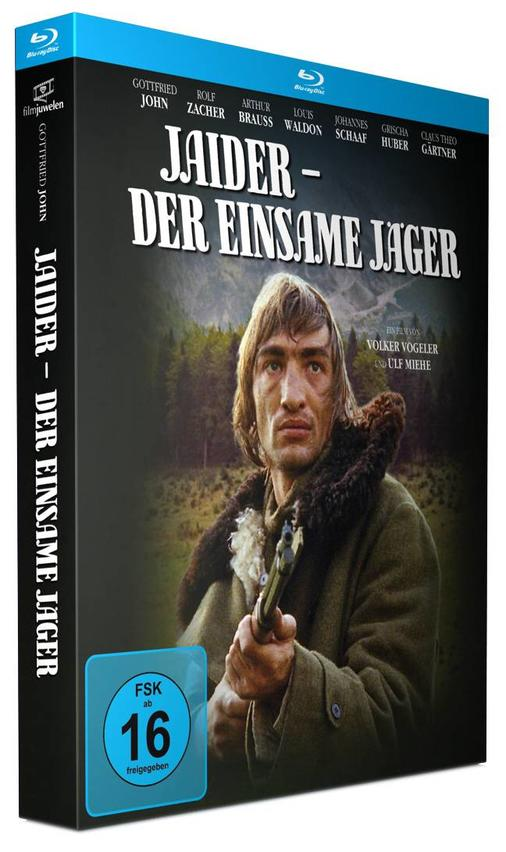 Eine Blu-ray-Hülle mit einem Mann, der eine Waffe in einer Waldszene hält.