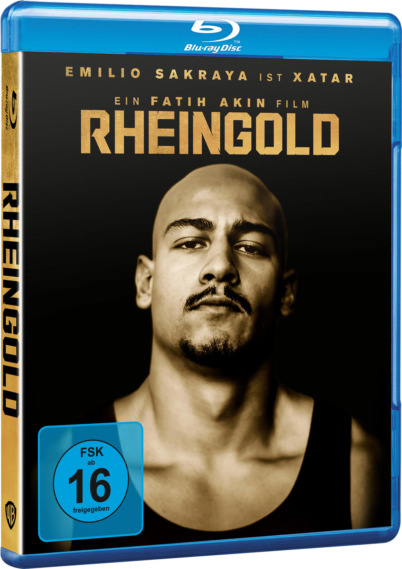 Blu-ray-Disc-Hülle mit Porträt eines kahlen Mannes und dem Titel 'Rheingold'.