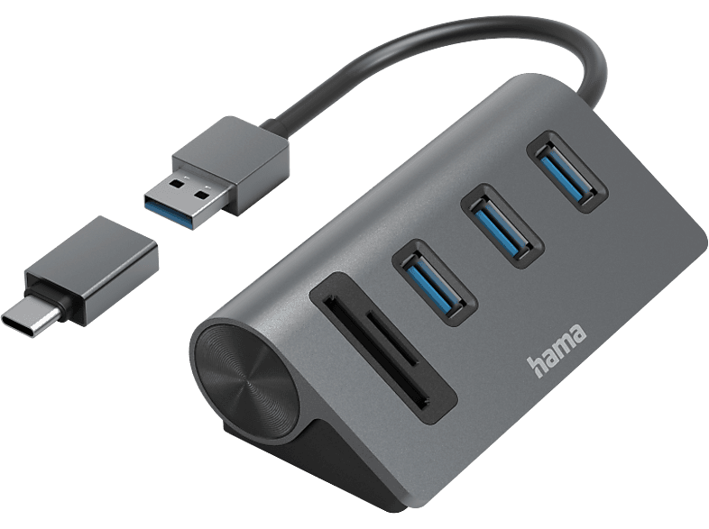 HAMA FIC 3 Portos USB HUB + kártyaolvasó, 3.2 Gen1, fekete (200140)