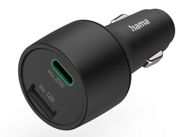HAMA FIC Autós töltő USB-A + USB Type-C, PD, QC, max 12w 20W, fekete (201690)