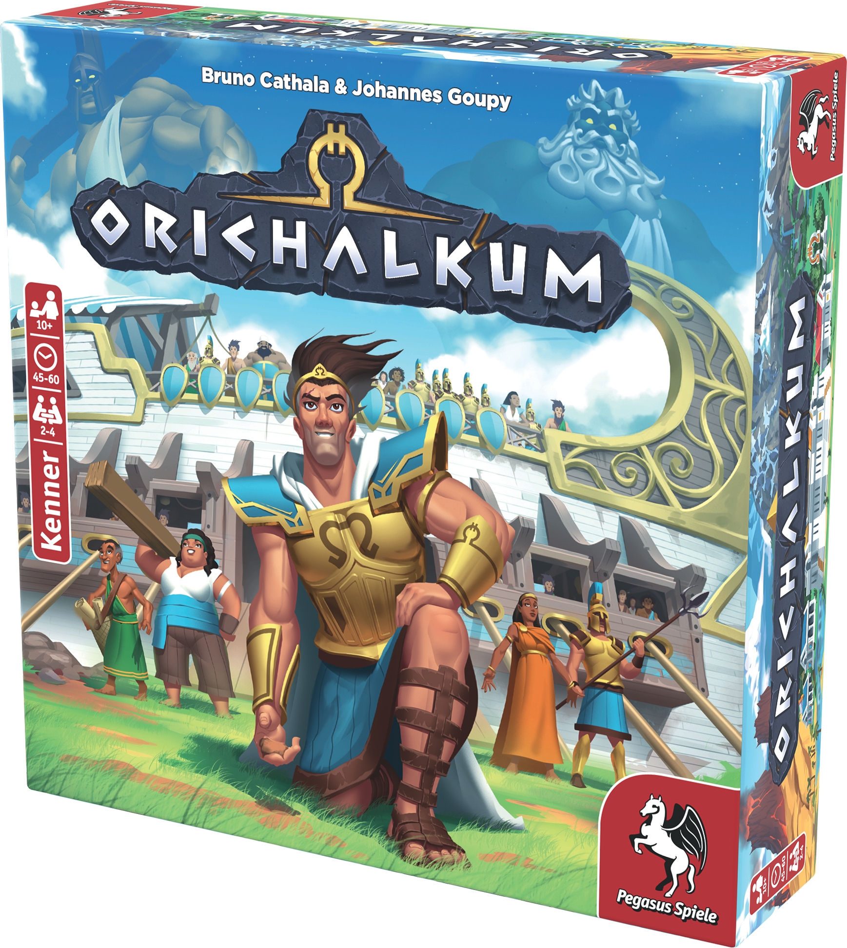 Brettspielbox. Artwork zeigt Zeichentrickfiguren, Boote und ein Gebäude vor blauem Himmel.