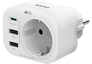 HAMA Töltőadapter és hálózati aljzat, 2xUSB-A, 1xUSB Type-C, PD, FIP, max.20W, fehér (223342)