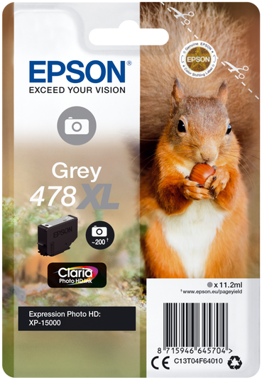 Epson Tintenpatronenverpackung mit einem Eichhörnchen, das eine Nuss hält.