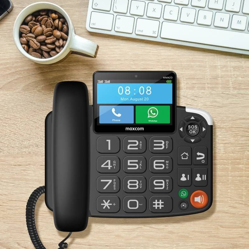 MAXCOM Téléphone fixe de bureau avec carte SIM et Whatsapp (MM42D)