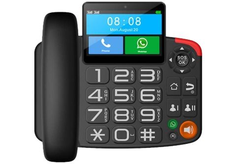 MAXCOM Téléphone fixe de bureau avec carte SIM et Whatsapp (MM42D)