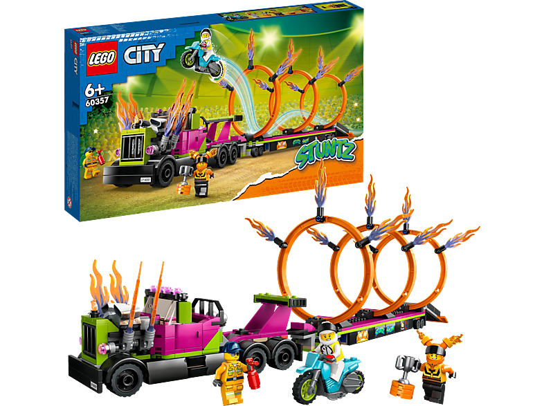 Mehrfarbig mit Stuntz Bausatz, LEGO Stunttruck City 60357 Feuerreifen-Challenge
