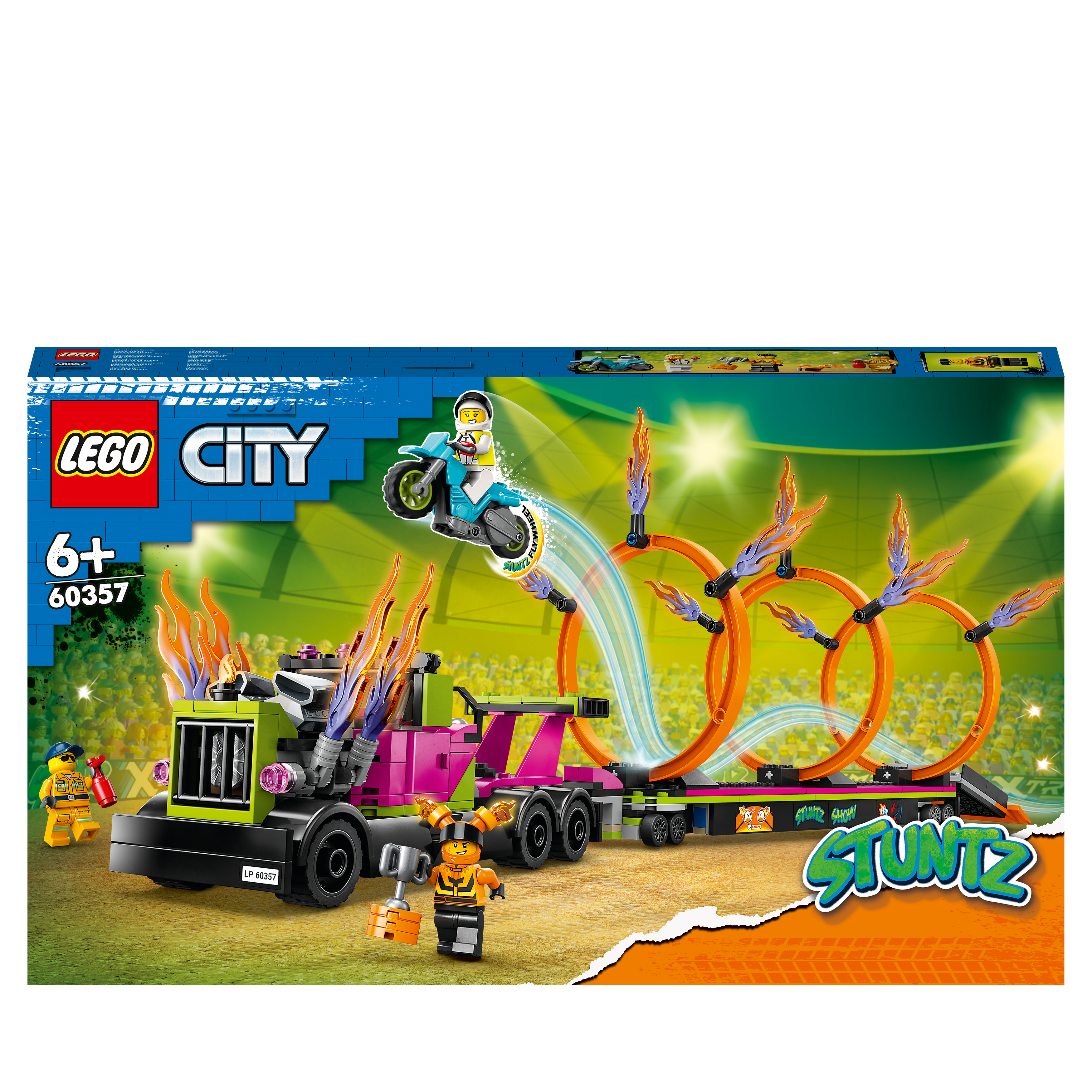 Mehrfarbig mit Stuntz Bausatz, LEGO Stunttruck City 60357 Feuerreifen-Challenge