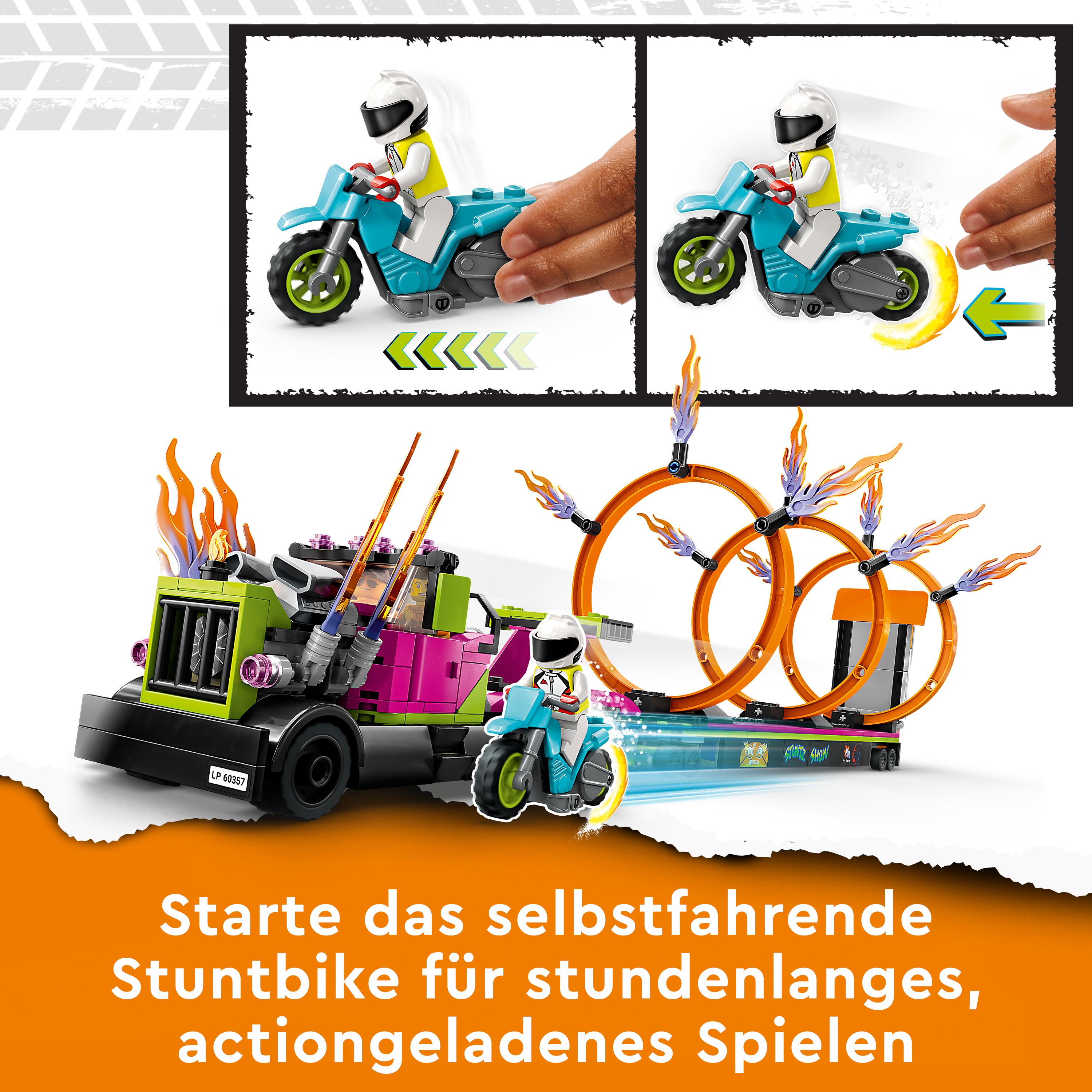Lego-Set mit Spielzeugmotorrad, Figuren und Ringen.