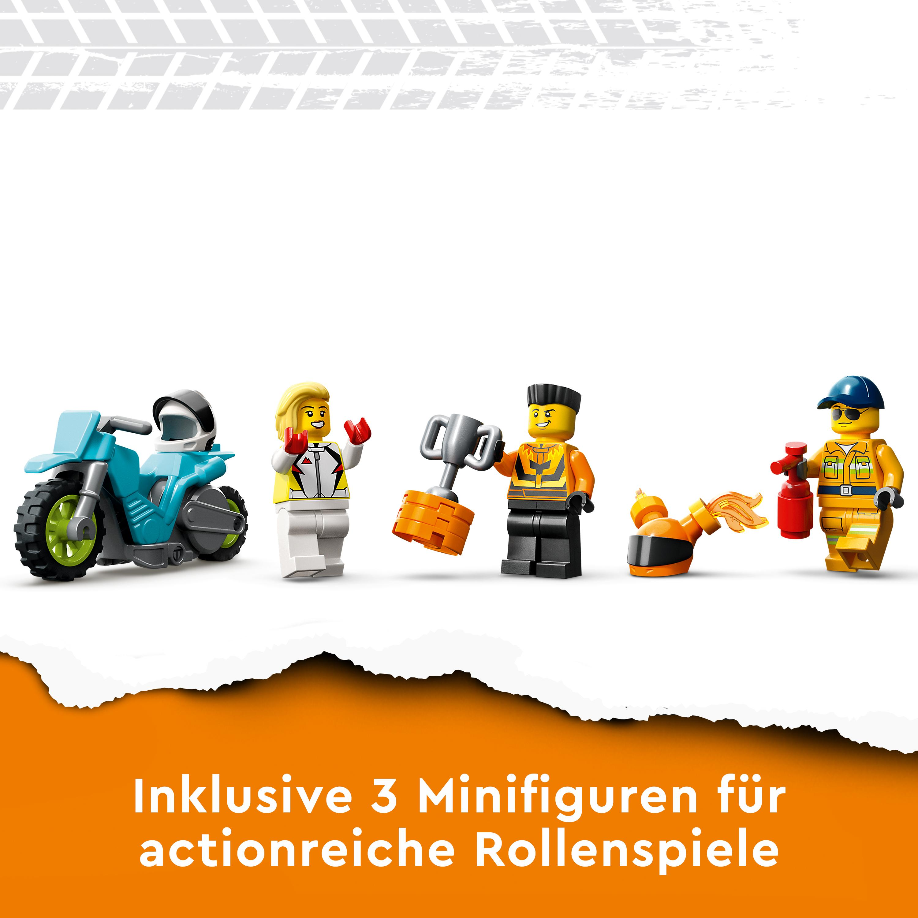 Lego-Minifiguren, die ein Motorradrennen darstellen.