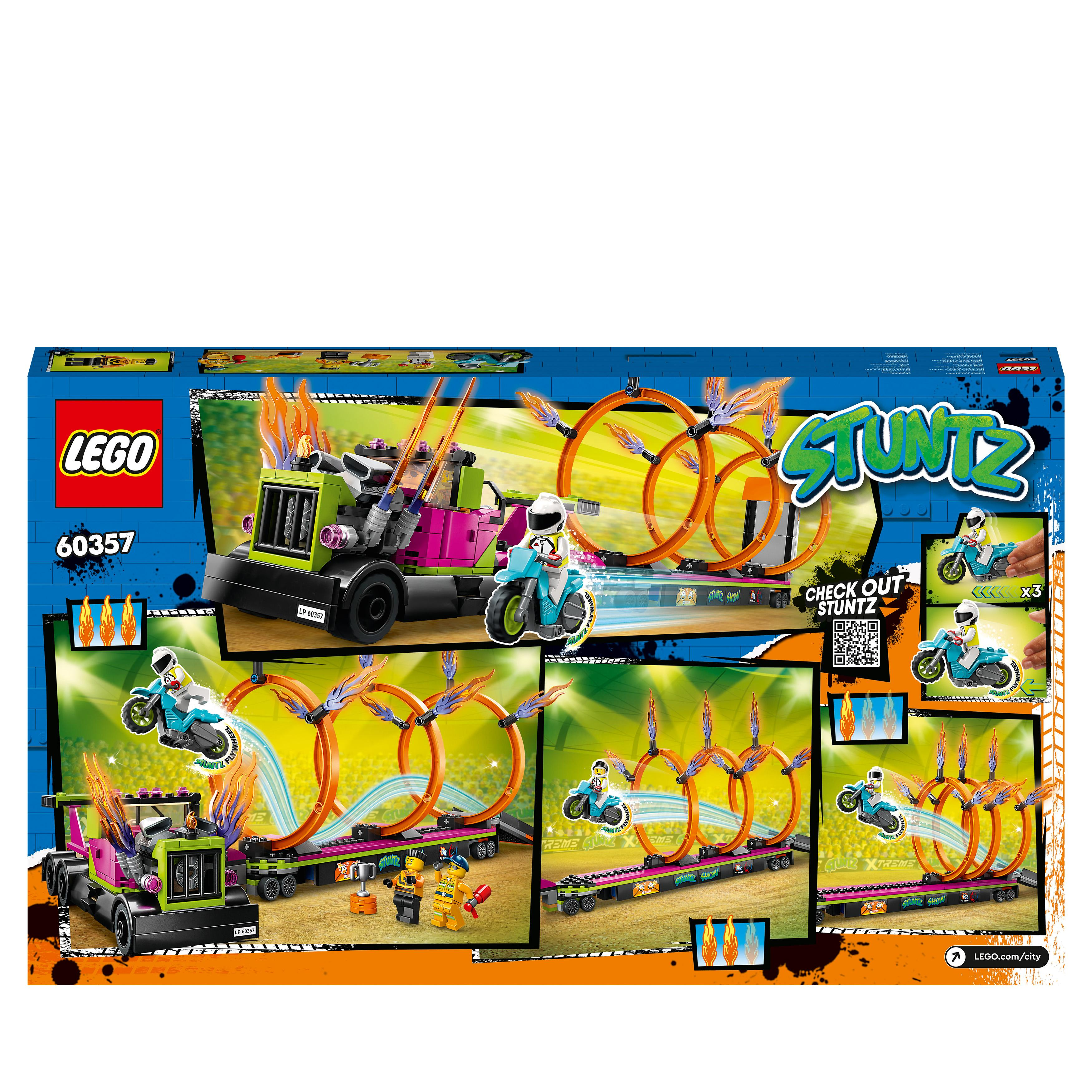 Eine Lego Stuntz-Set-Box, die einen Stunt-Truck mit Stunt-Bikes und Schleifen zeigt.
